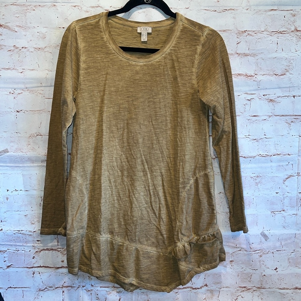 Logo By Lori Goldstein Shirt Womens XS Long Sleeve Tunic Ruffle Hem Pockets
